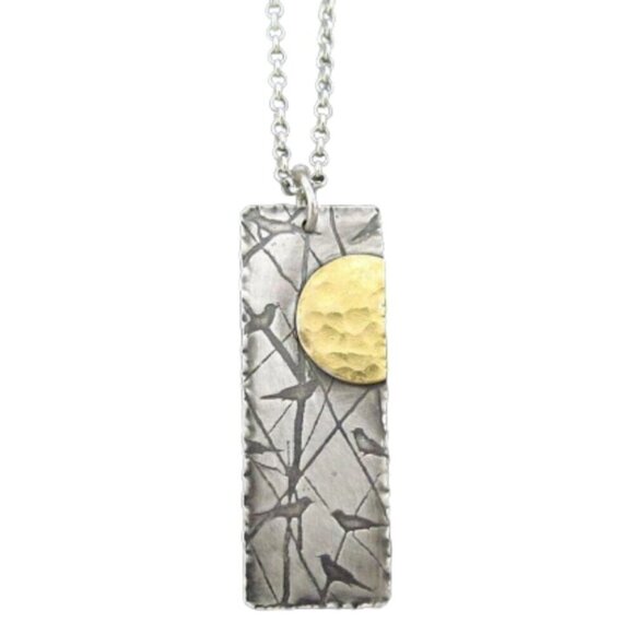 Necklace Pendant Sterling Silver Bird Sun 18" Chain Handcrafted Andree Chenier - Picture 7 of 10